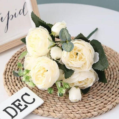 Artificial Peony Bouquet with Large Blossoms and Buds for Home Decoration