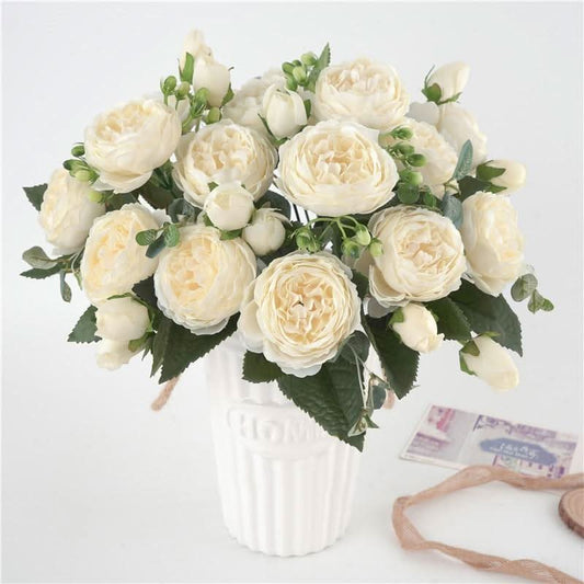 Artificial Peony Bouquet with Large Blossoms and Buds for Home Decoration