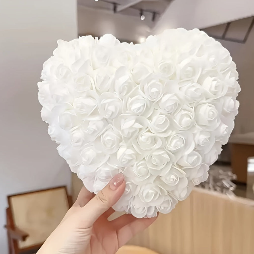 Decorazione da tavolo a forma di cuore con fiori di rose artificiali, idea regalo