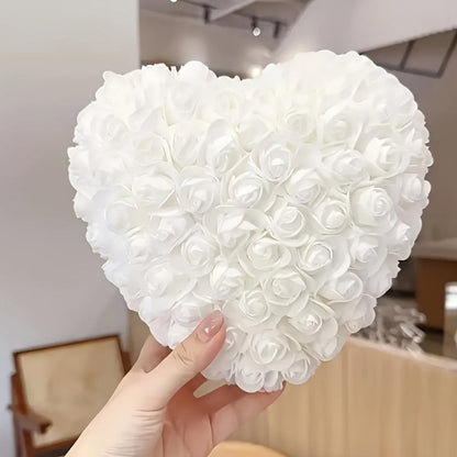 Decorazione da tavolo a forma di cuore con fiori di rose artificiali, idea regalo