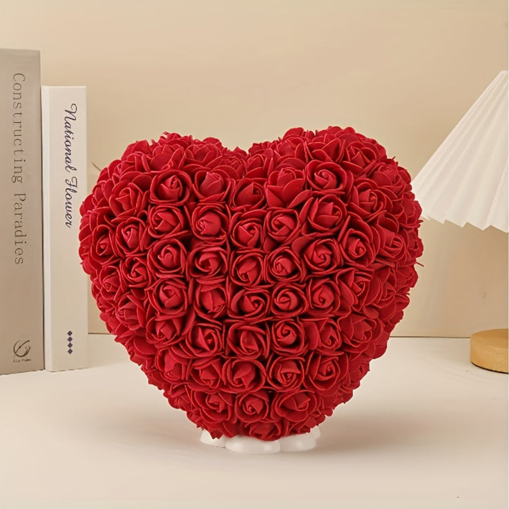 Decorazione da tavolo a forma di cuore con fiori di rose artificiali, idea regalo