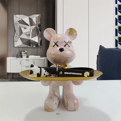 Artistic Bear Storage Tray Decorative Resin Organizer for Home Decor