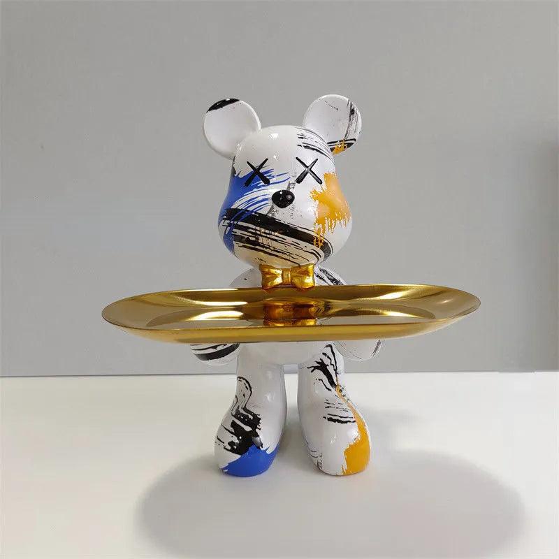 Artistic Bear Storage Tray Decorative Resin Organizer for Home Decor