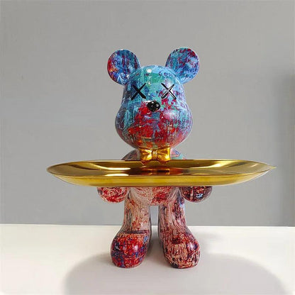 Artistic Bear Storage Tray Decorative Resin Organizer for Home Decor