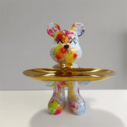 Artistic Bear Storage Tray Decorative Resin Organizer for Home Decor
