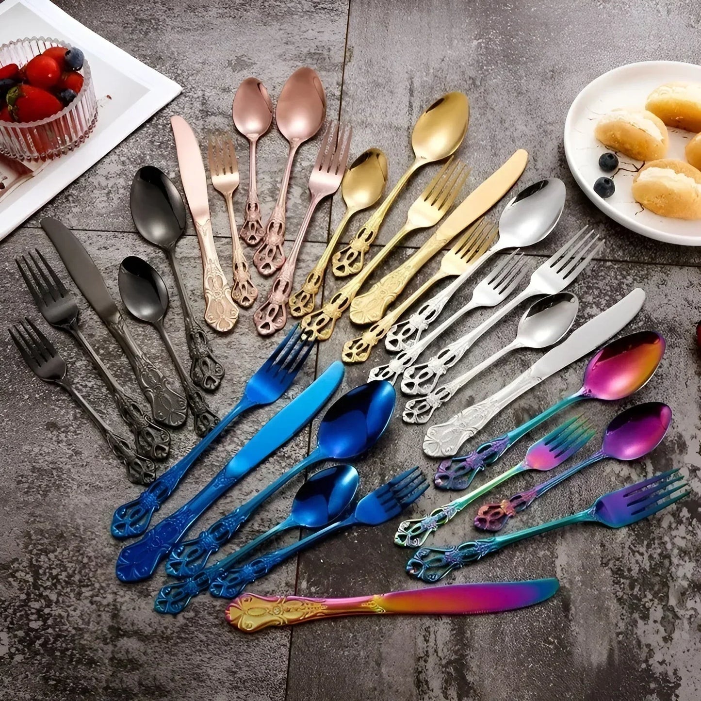 Aurique 24 Piece Stainless Steel Cutlery Set Elegant Engraved Dining Set