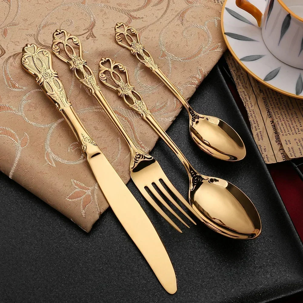 Aurique 24 Piece Stainless Steel Cutlery Set Elegant Engraved Dining Set