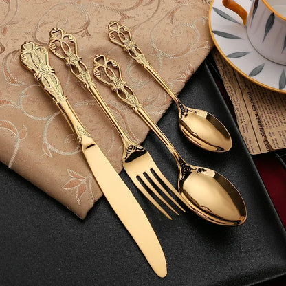 Aurique 24 Piece Stainless Steel Cutlery Set Elegant Engraved Dining Set