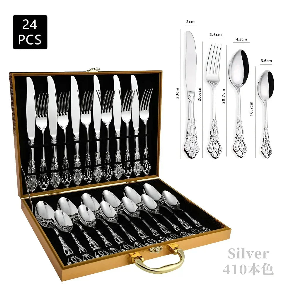 Aurique 24 Piece Stainless Steel Cutlery Set Elegant Engraved Dining Set
