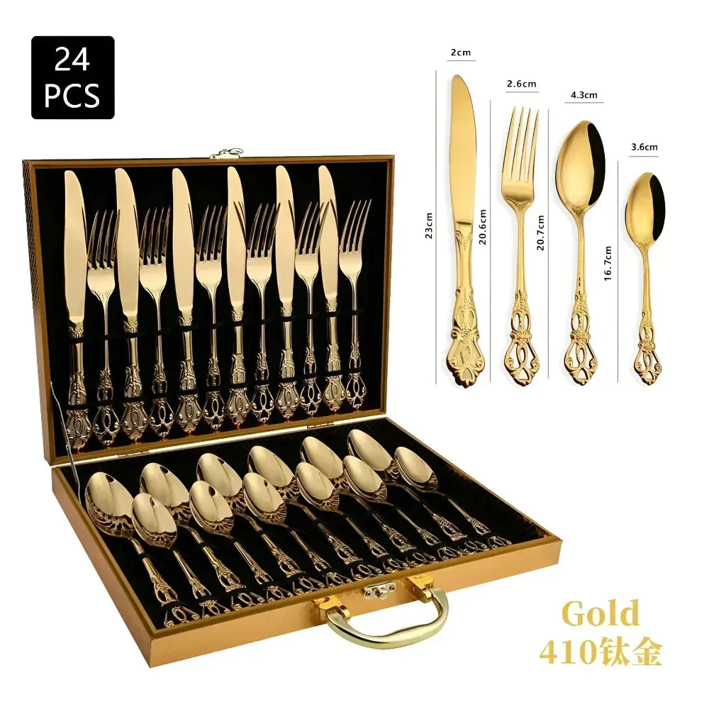 Aurique 24 Piece Stainless Steel Cutlery Set Elegant Engraved Dining Set