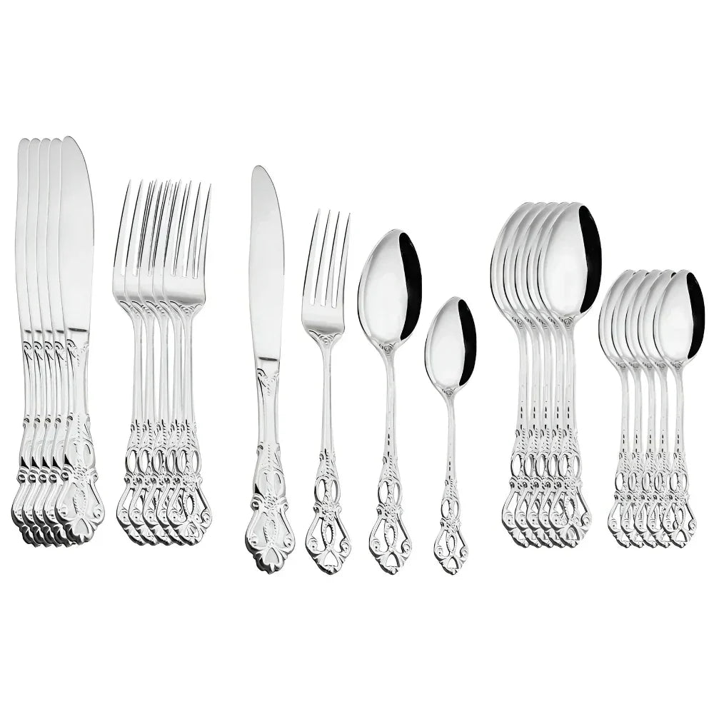 Aurique 24 Piece Stainless Steel Cutlery Set Elegant Engraved Dining Set