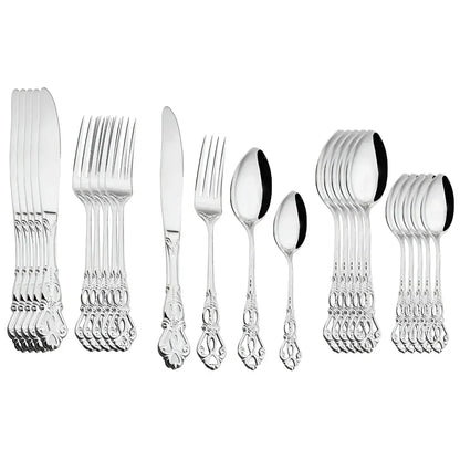 Aurique 24 Piece Stainless Steel Cutlery Set Elegant Engraved Dining Set