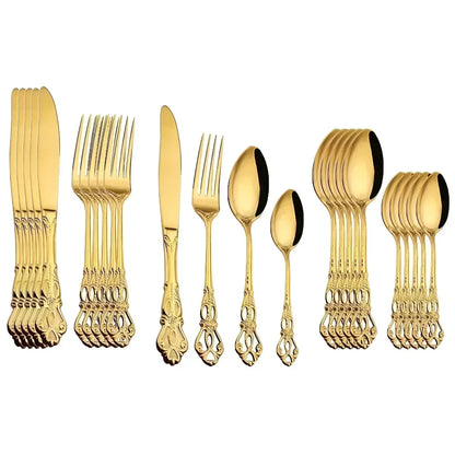 Aurique 24 Piece Stainless Steel Cutlery Set Elegant Engraved Dining Set