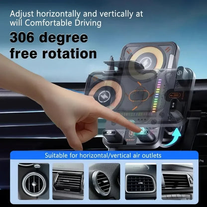Supporto per telefono da auto con ricarica wireless, morsetto automatico e fissaggio alla bocchetta d'aria