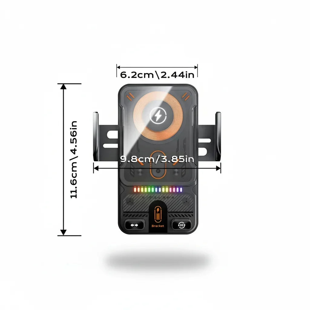 Supporto per telefono da auto con ricarica wireless, morsetto automatico e fissaggio alla bocchetta d'aria