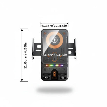 Supporto per telefono da auto con ricarica wireless, morsetto automatico e fissaggio alla bocchetta d'aria