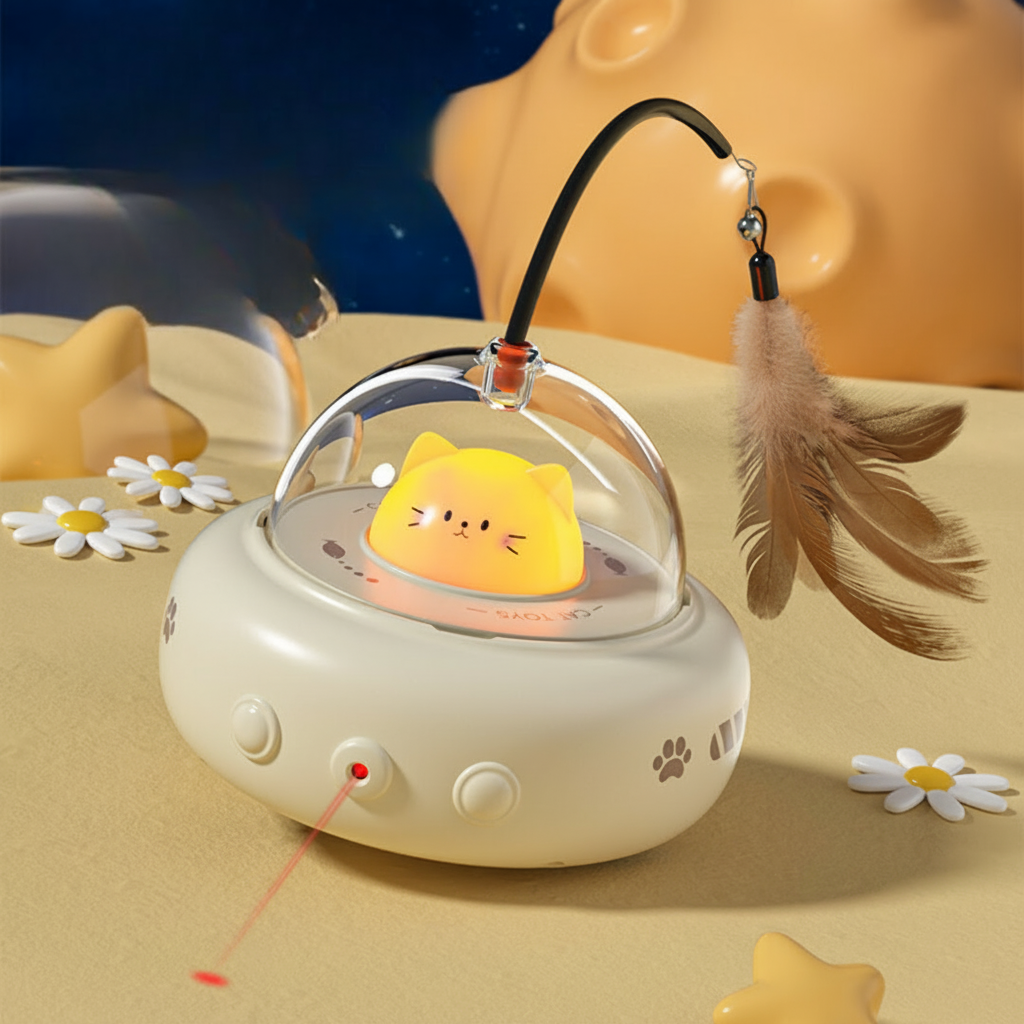 Automatic UFO Laser Cat Toy Interactive Feather Chase Teaser for Active Play