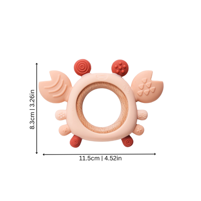 Baby Silicone Crab Teether with Wooden Ring