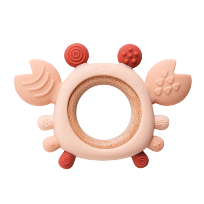 Baby Silicone Crab Teether with Wooden Ring