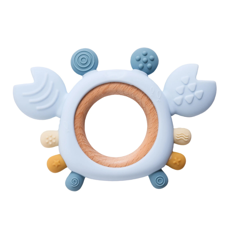 Baby Silicone Crab Teether with Wooden Ring