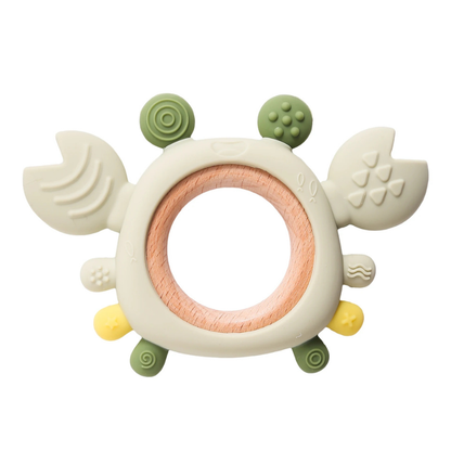 Baby Silicone Crab Teether with Wooden Ring