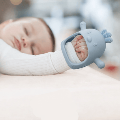 Guantino da dentizione in silicone per neonati, guanto da mordere, dentaruolo per neonati con superficie testurizzata