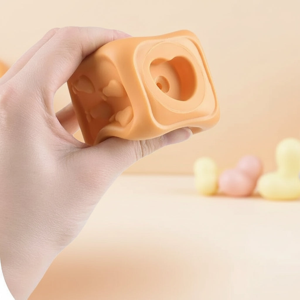 Cubi sensoriali impilabili per neonati, anelli per la dentizione, giocattolo educativo morbido per l'apprendimento