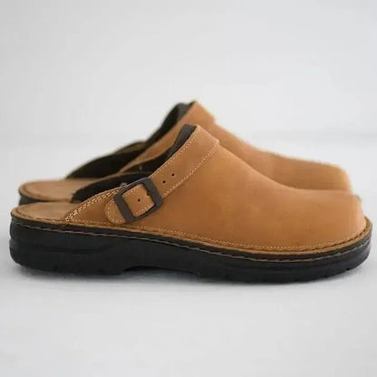 Berken Men’s Leather Slippers with Adjustable Strap and Soft Footbed