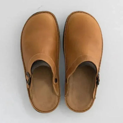 Berken Men’s Leather Slippers with Adjustable Strap and Soft Footbed
