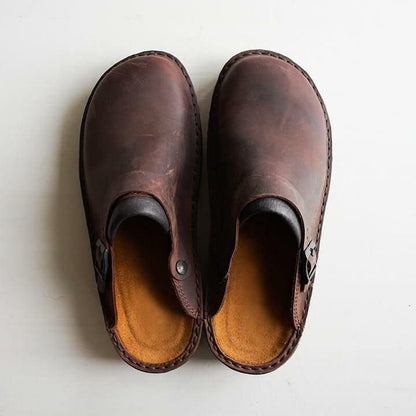Berken Men’s Leather Slippers with Adjustable Strap and Soft Footbed