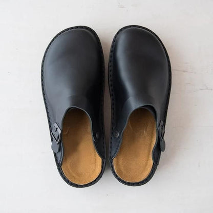 Berken Men’s Leather Slippers with Adjustable Strap and Soft Footbed