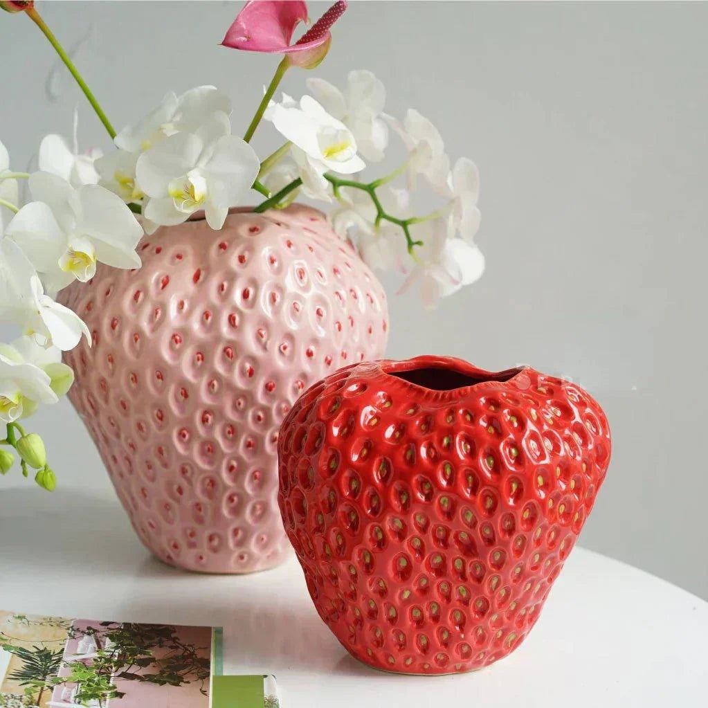 BerryBloom Strawberry Ceramic Vase Decorative Fruit Shaped Plant Pot
