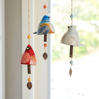 Carillon à vent avec oiseaux, décoration de jardin suspendue en résine, pour extérieur, terrasse et porche