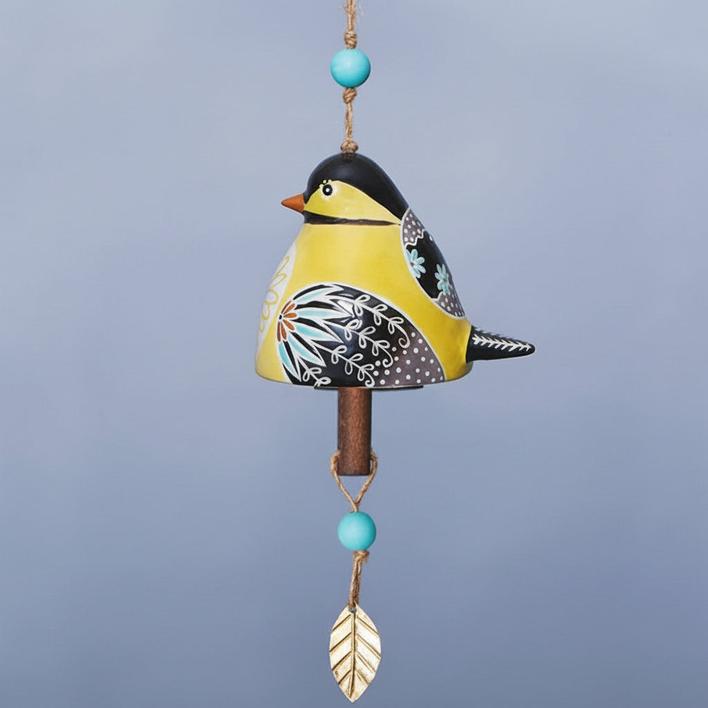 Carillon à vent avec oiseaux, décoration de jardin suspendue en résine, pour extérieur, terrasse et porche