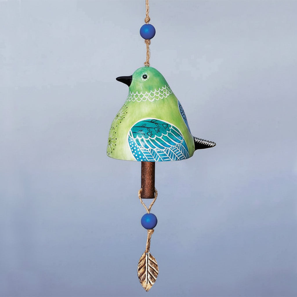 Carillon à vent avec oiseaux, décoration de jardin suspendue en résine, pour extérieur, terrasse et porche