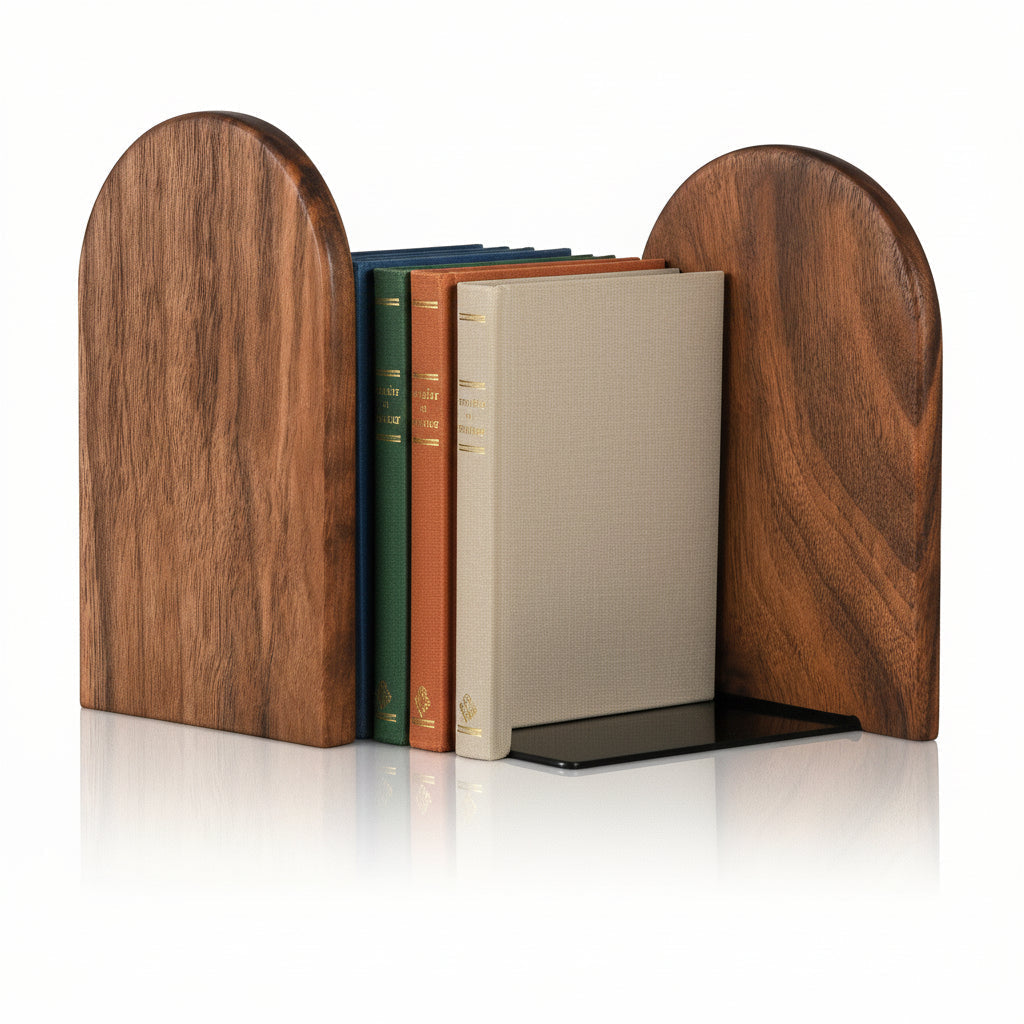 Boekensteunen van zwart walnoothout stevig voor bureau en plank