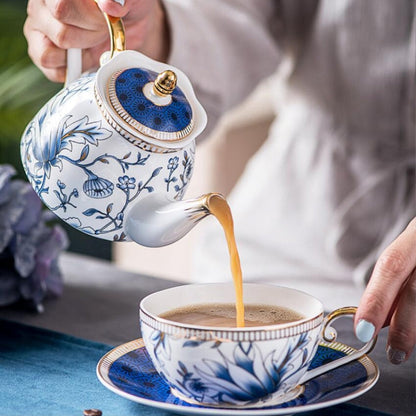 Blue Floral Tea for One Porcelain Teapot Cup Set