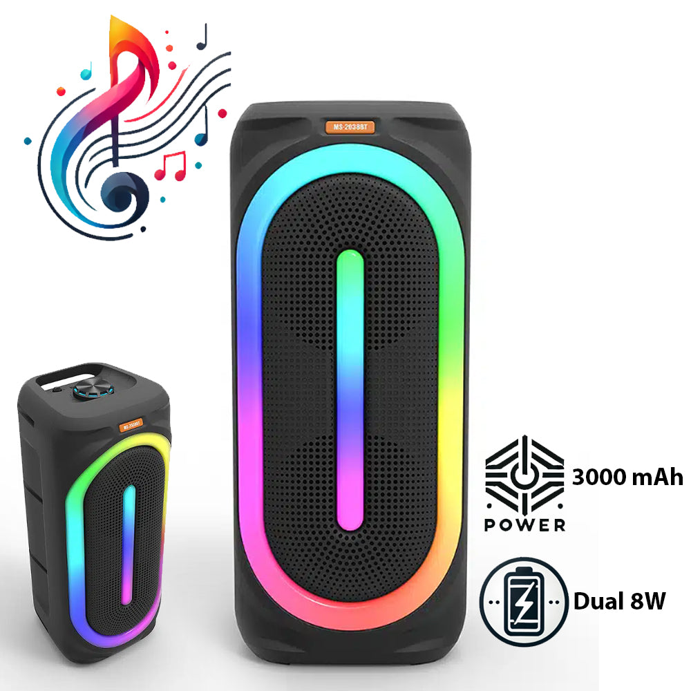 Bluetooth Soundbox Speaker with RGB Lights, FM Radio & Microphone – 8" Dual Speaker