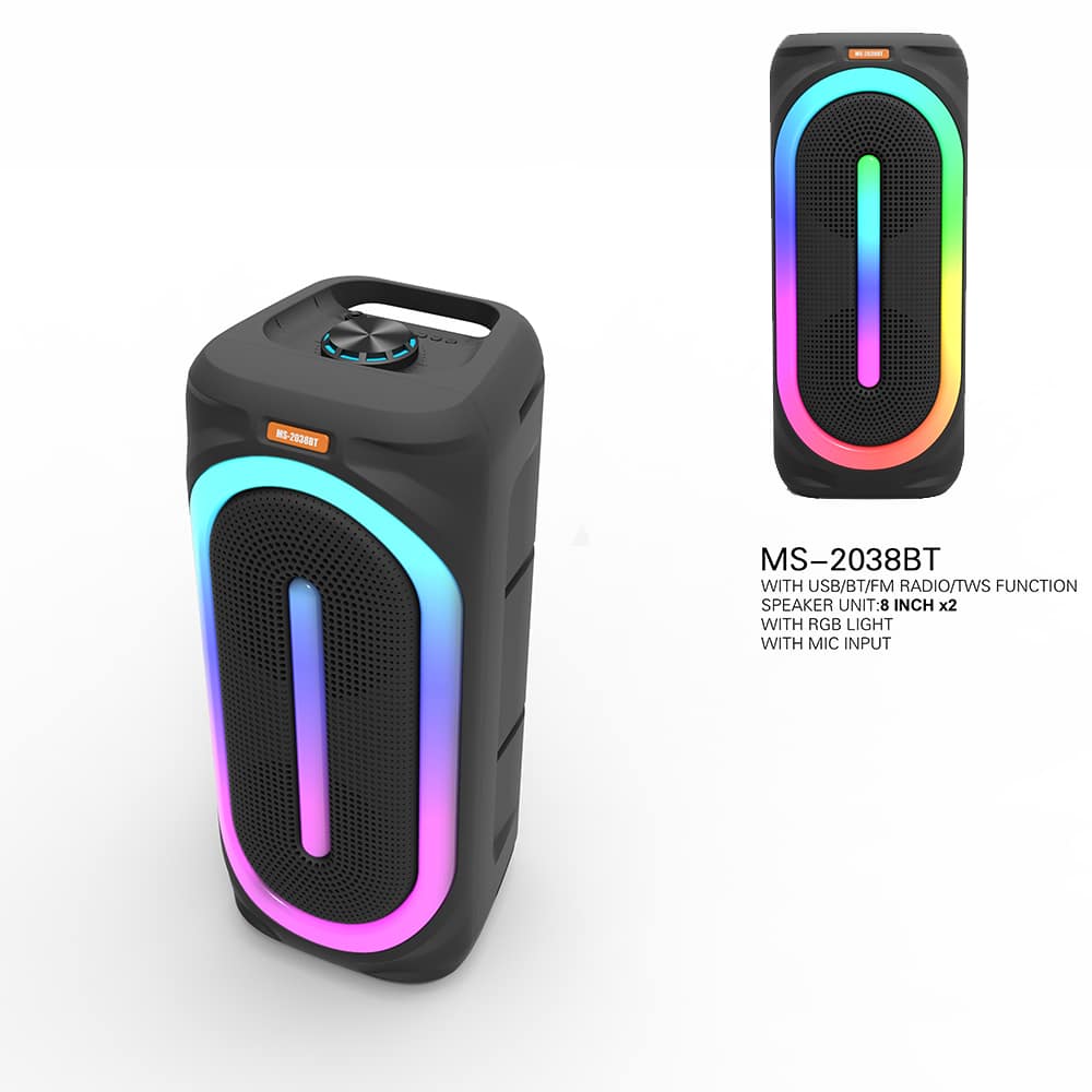 Bluetooth Soundbox Speaker with RGB Lights, FM Radio & Microphone – 8" Dual Speaker