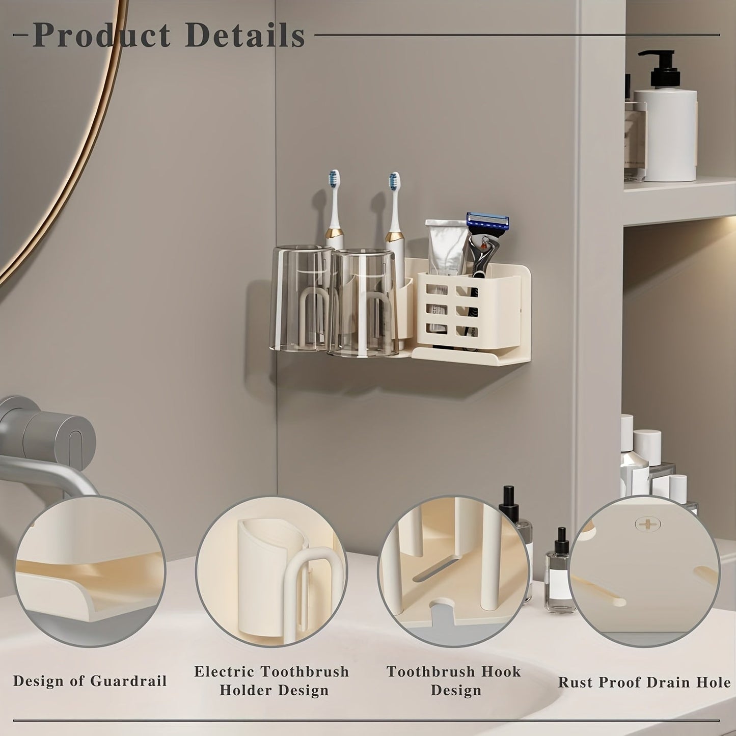 BristleHub Wall Mounted Toothbrush Holder Aluminum Bathroom Organizer