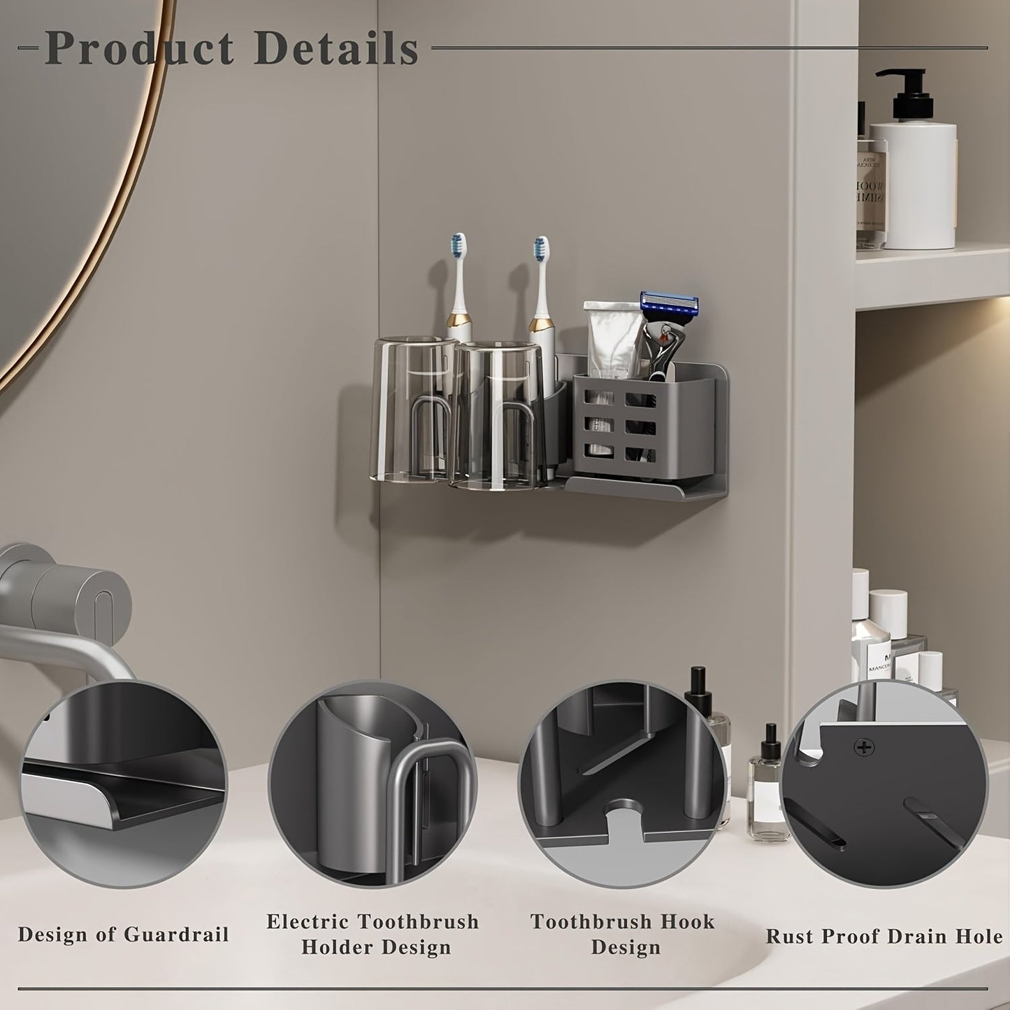 BristleHub Wall Mounted Toothbrush Holder Aluminum Bathroom Organizer