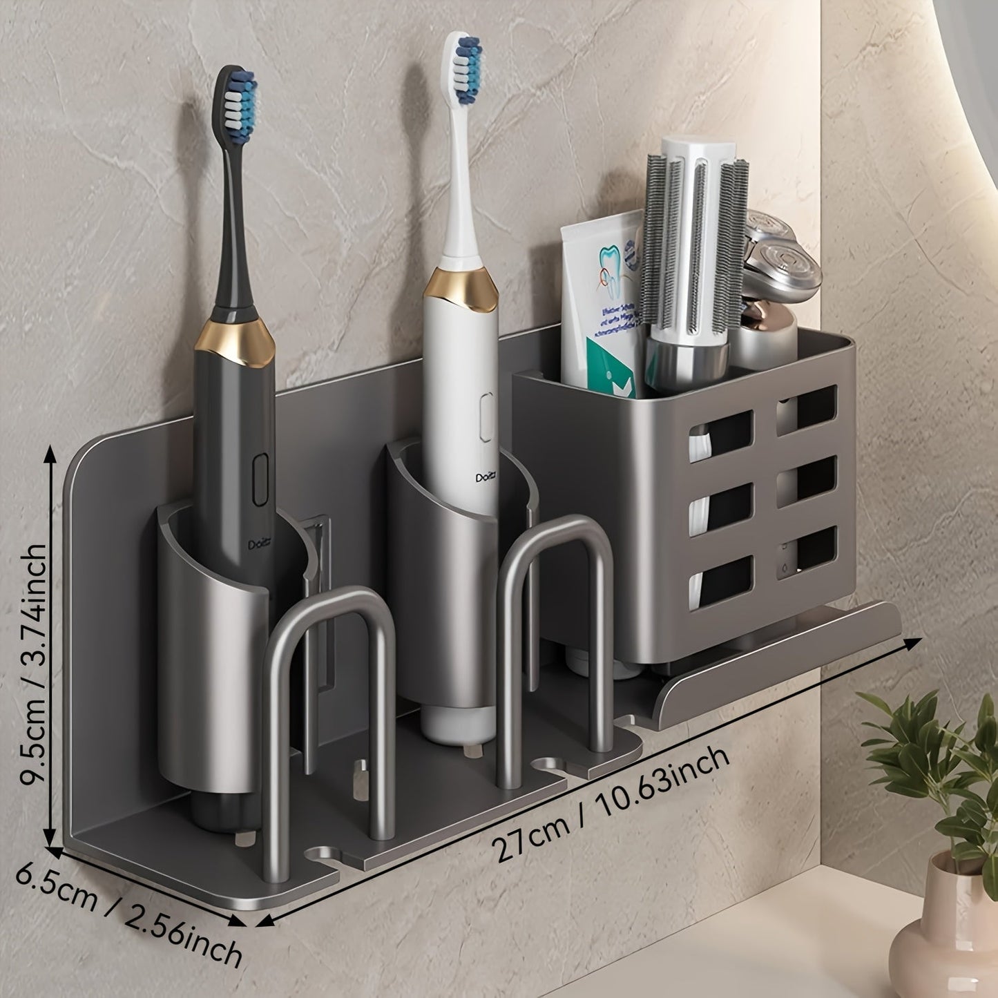BristleHub Wall Mounted Toothbrush Holder Aluminum Bathroom Organizer