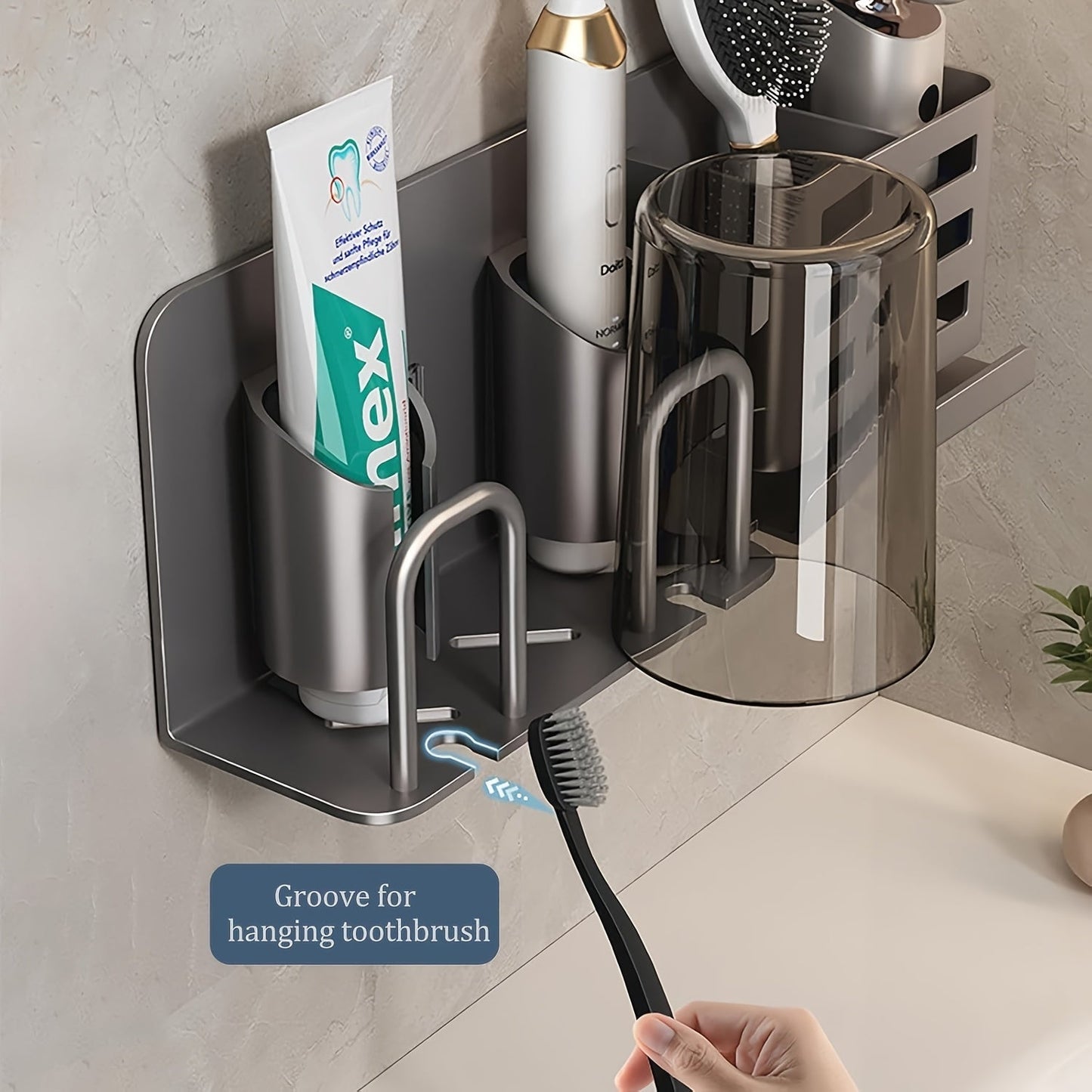 BristleHub Wall Mounted Toothbrush Holder Aluminum Bathroom Organizer