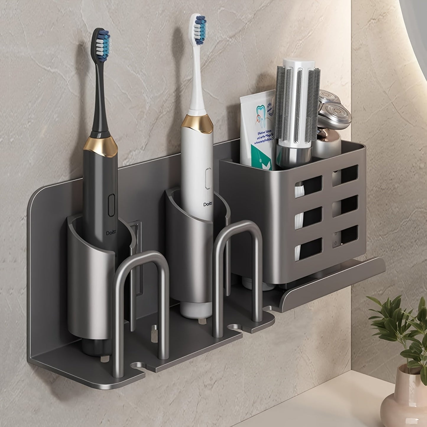 BristleHub Wall Mounted Toothbrush Holder Aluminum Bathroom Organizer