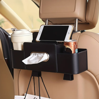Organizer per schienale del sedile dell'auto, contenitore portaoggetti in pelle PU, portabicchiere, porta fazzoletti