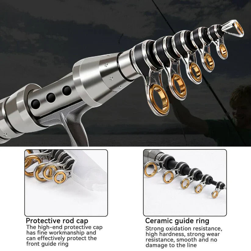 Carbon Fibre Telescopic Fishing Rod and Reel Combo Portable Fishing Kit with Accessories