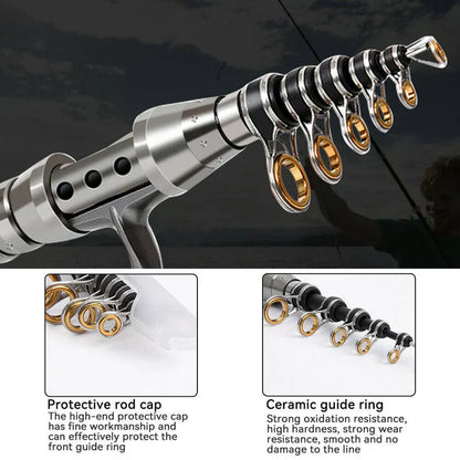 Carbon Fibre Telescopic Fishing Rod and Reel Combo Portable Fishing Kit with Accessories