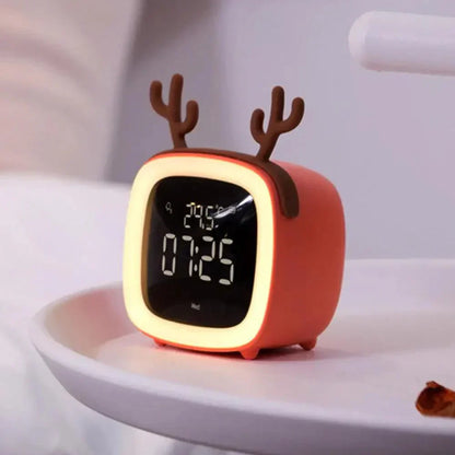 Cartoon Bunny LED Alarm Clock with Night Light Rechargeable Digital Bedside Clock