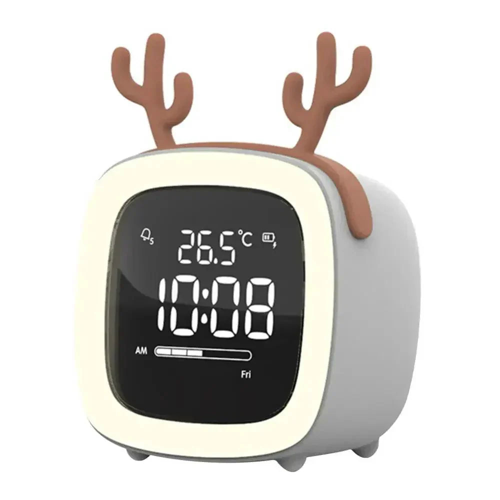 Cartoon Bunny LED Alarm Clock with Night Light Rechargeable Digital Bedside Clock