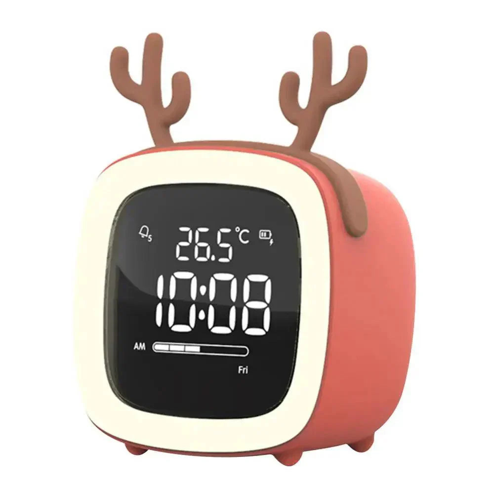 Cartoon Bunny LED Alarm Clock with Night Light Rechargeable Digital Bedside Clock